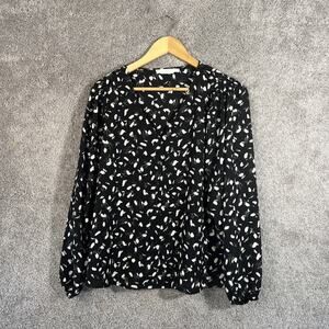 Lush Shirt Womens Large Black Print Long Sleeve V-Neck Button Up Stitch Fix Top